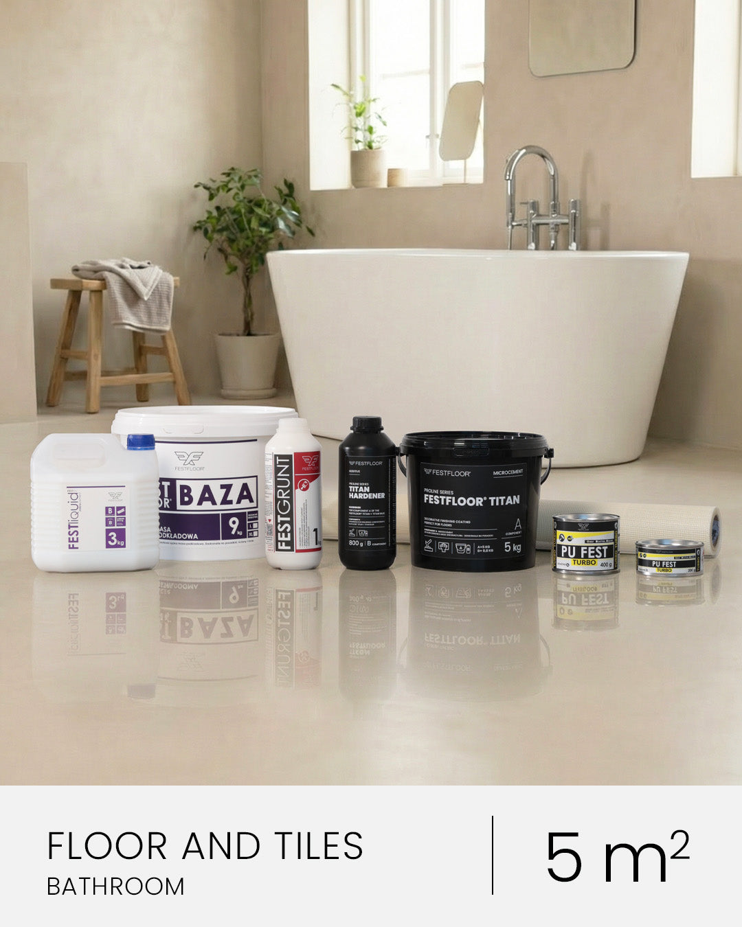 Microcement kit for bathroom floor & tiles FESTFLOOR TITAN - 5m²