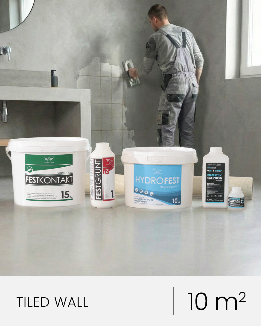Microcement kit for bathroom tiled walls HYDROFEST - 10m²